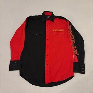 Wrangler Mens Western Snap Shirt Small Red Black Colorblock Cowboy Rodeo Grunge